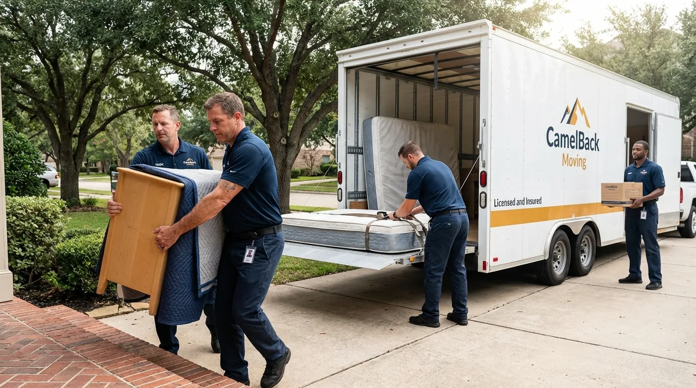 Crew loading residential truck for cross-state move from Buxton, ME