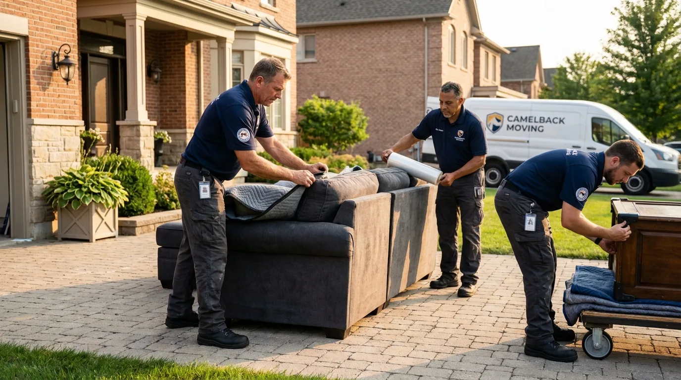 Large estate moving crew wrapping furniture in Buxton, ME